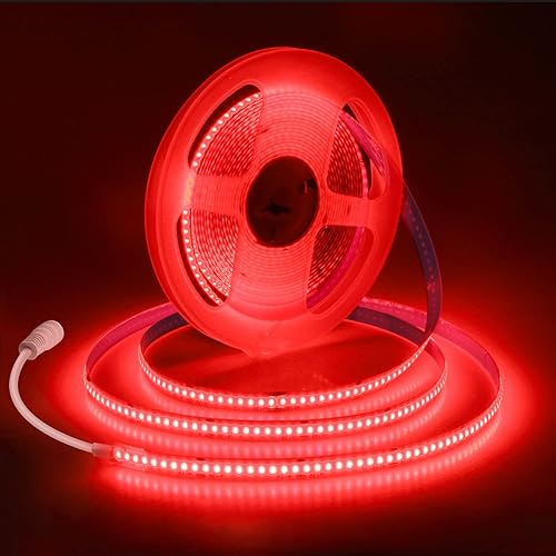 ALITOVE Tira de luces LED COB roja de 1260 LED, flexible, uniforme, brillante, 12 voltios, cinta de luz LED adhesiva fuerte de 16.4 pies, para