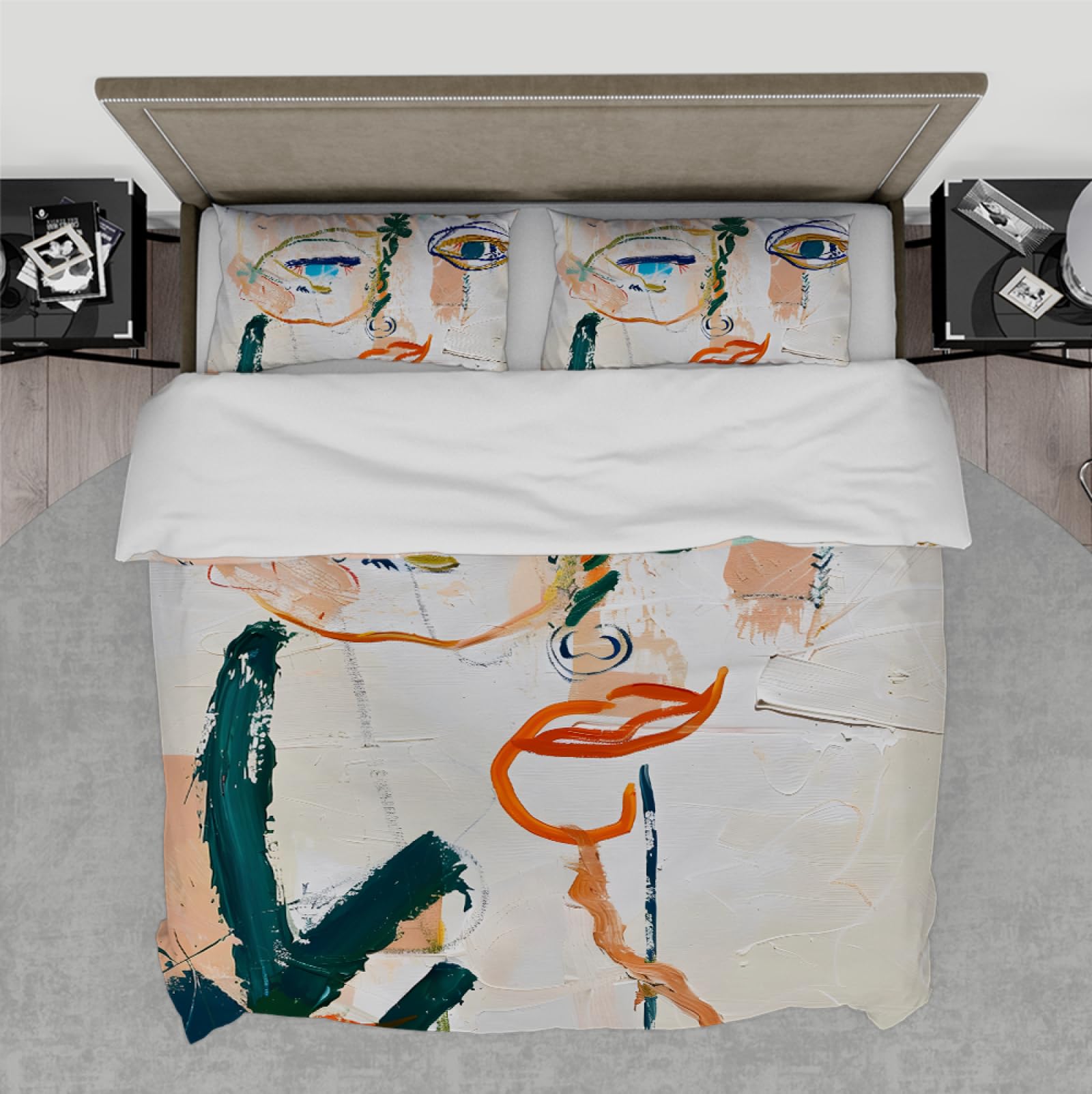 Abstrakcyjna linia twarzy sztuka poszwa na kołdrę nowoczesny boho minimalistyczny abstrakcyjny portret miękka oddychająca pościel zestaw 3 szt. dla kobiet mężczyzn 220x240cm