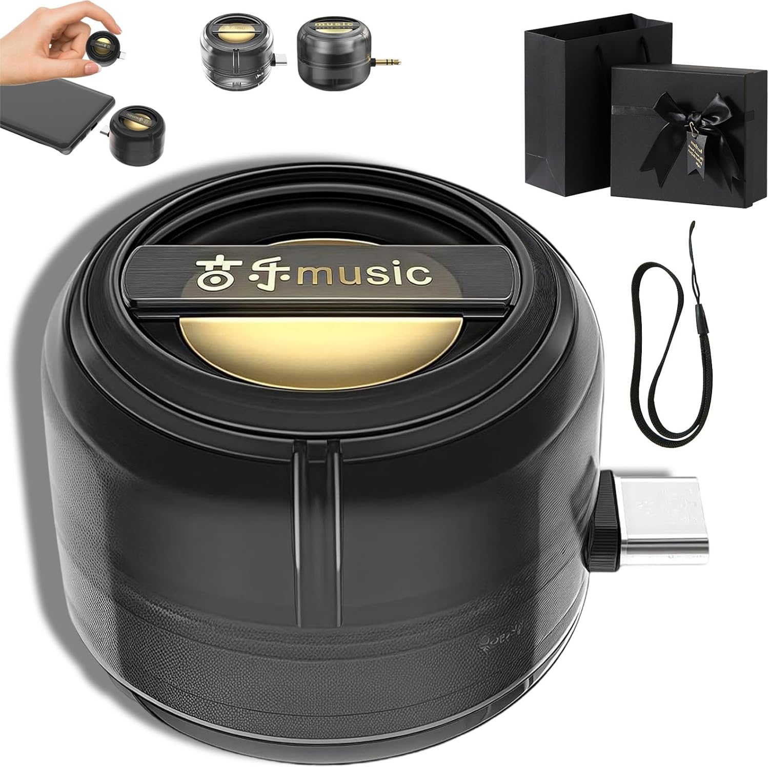 Hoarselpse Speaker, Portable 5X Speaker Amplifier–Plug & Play for Music/Calls, Mini Phone Amplifier, 3.5mm/Type-C for iPhone, Smartphone, Ipad, Computer (A,Type-C)