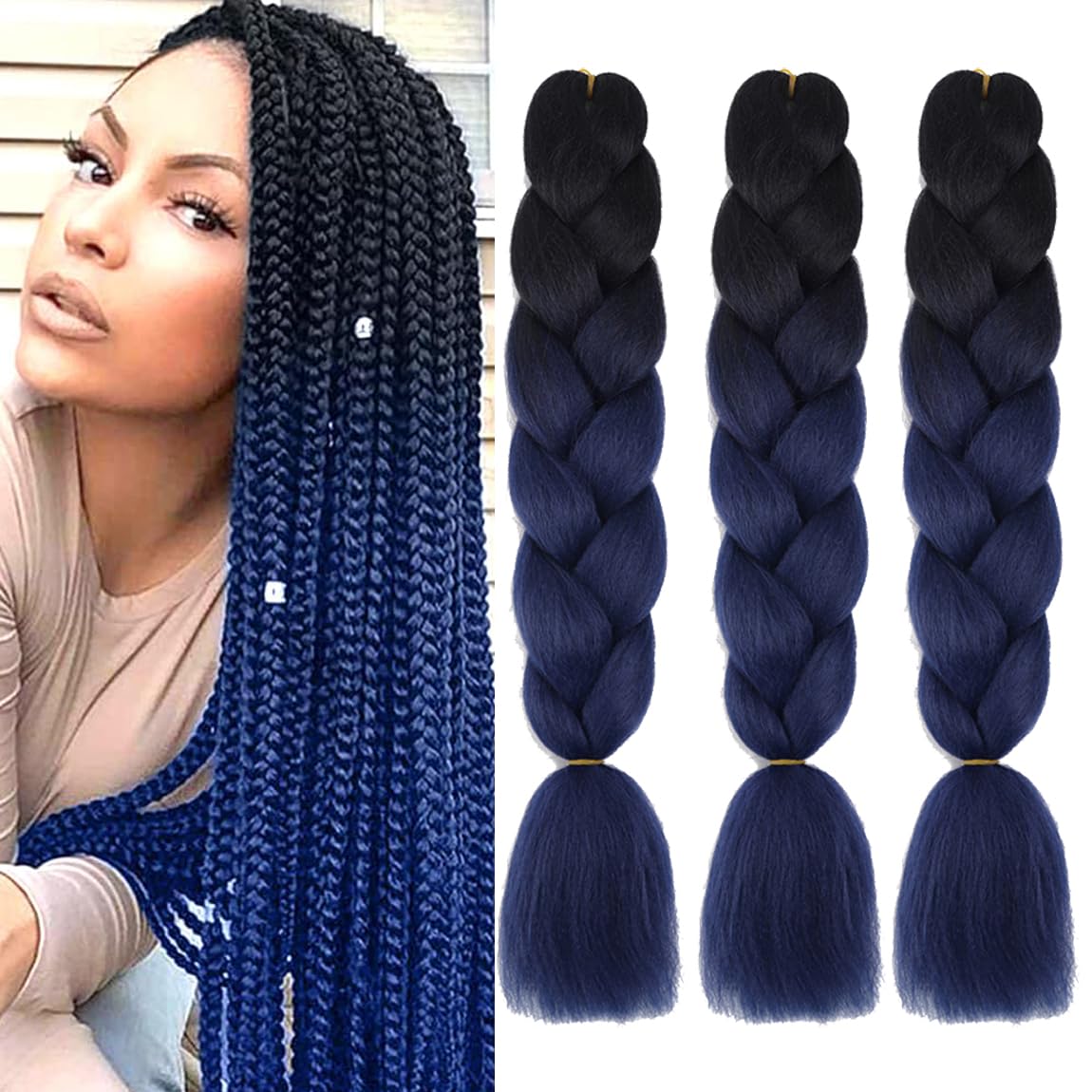 Jumbo Box Braiding Hair Extensions 24 Inch Colored Braiding Hair 3 Packs Ombre Twist Crochet Braids Hair Extension for Women High Temperature