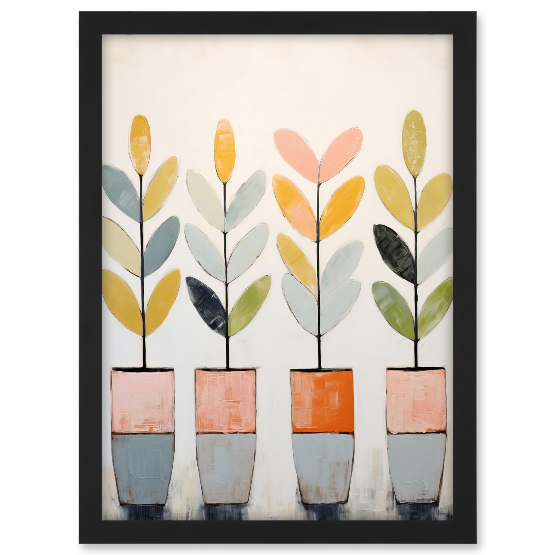 Artery8 Plant Pots Simple Pastel Colour Oil Painting Bright Pink Green Blue Boho Artwork Framed A3 Wall Art Print