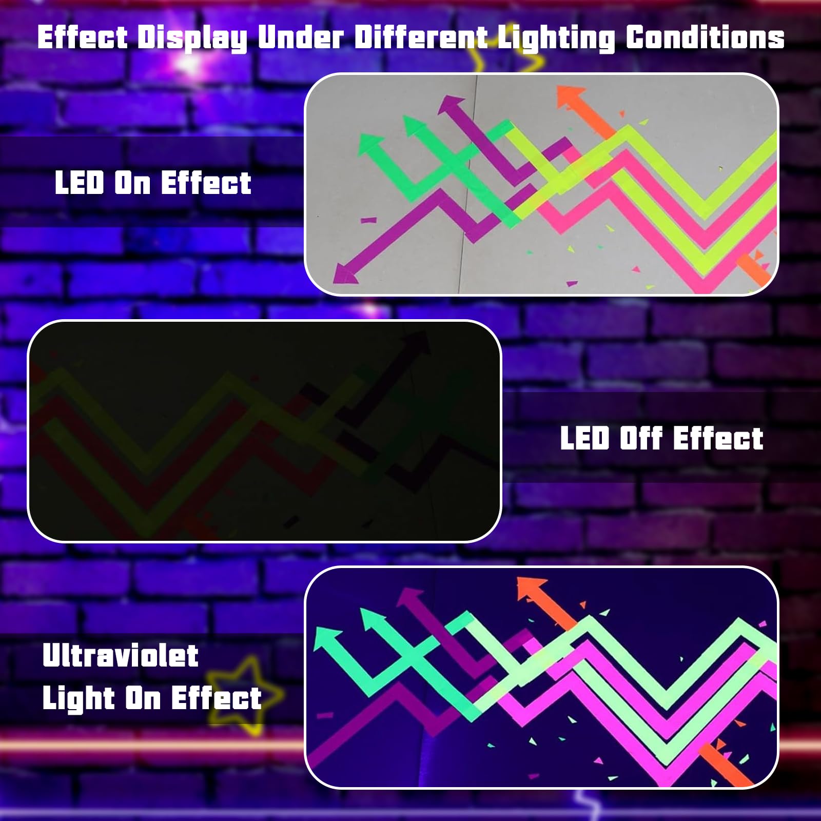 6 Rotoli Nastro Adesivo al Neon Nastri Fluorescente Nastro al Neon Gaffa Nastri Riflettenti UV Blacklight 15mm x 5m per Decorazioni per Feste Halloween Natalizi Artigianato