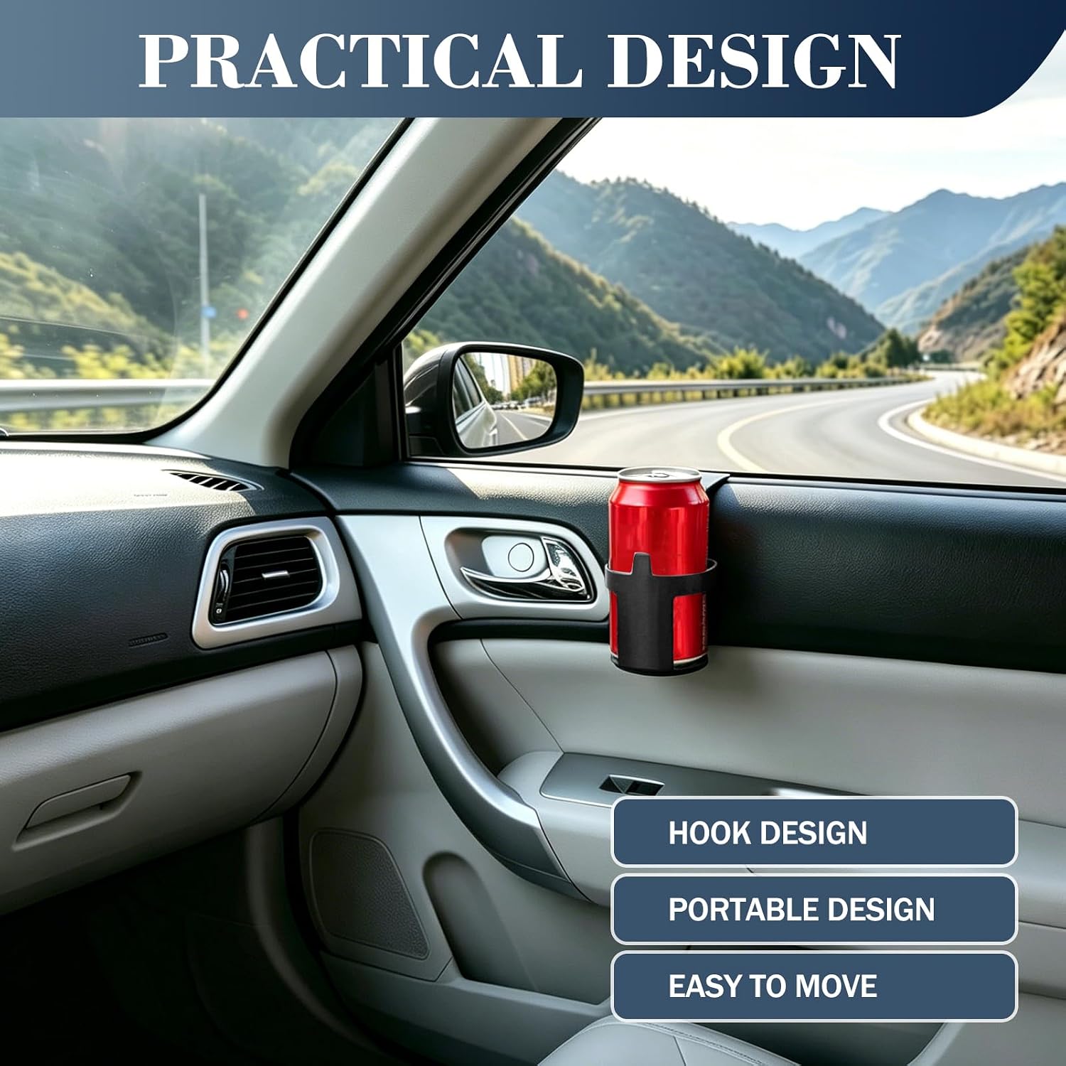 2 PCS Car Cup Holder, Waterproof & Durable Portable Cup Holder, Universal for Most Vehicles, Anti-Slip Shockproof Automotive Storage Accessories for Drinks and Phone (Black)