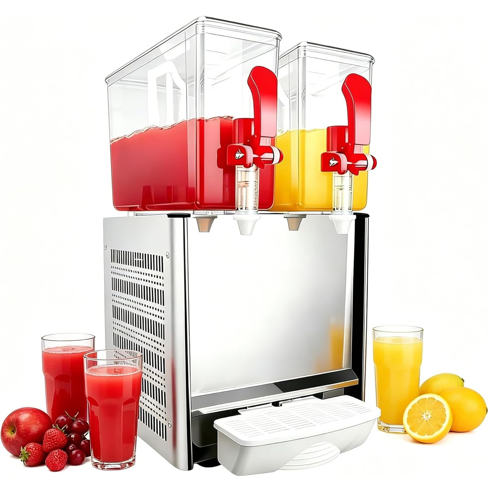 LYJIANGXIN Commercial Beverage Dispenser with 1-2 Tanks, 10 L Capacity Per Tank, 180w/280w Stainless Steel Cold Drink Machine, Maintains 7°C~12°C Cooling Temperature, for Restaurants, Bars