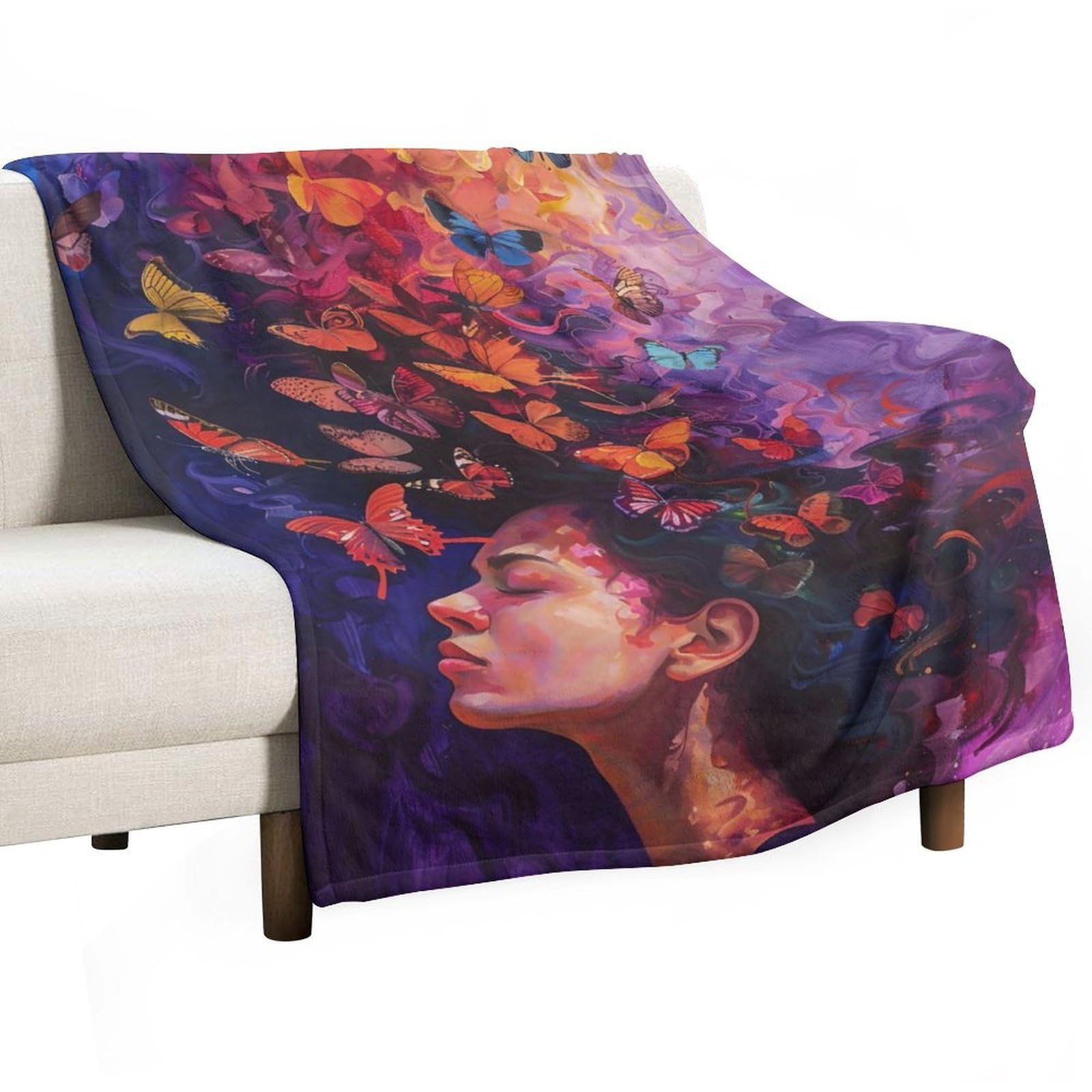 YHGSREUOH Butterfly Goddess Surreal Woman 03 Flannel Blankets Fleece Soft Throw Lightweight Plush Gifts for Couch, Bed, Cozy Sofa Plush, Chair, Lovers 138x175cm(55x70in)