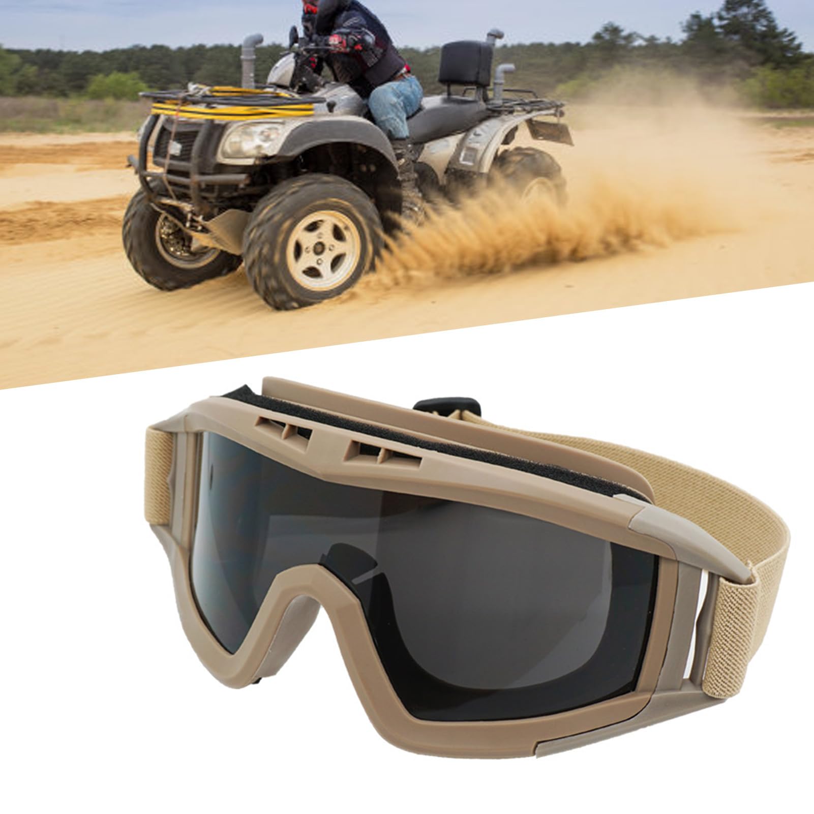 RiToEasysports Occhiali Desert Locust, Occhiali Khaki Desert Locust Occhiali Antivento Antivento per Moto Airsoft con 2 Lenti per Uomo Donna Adulti