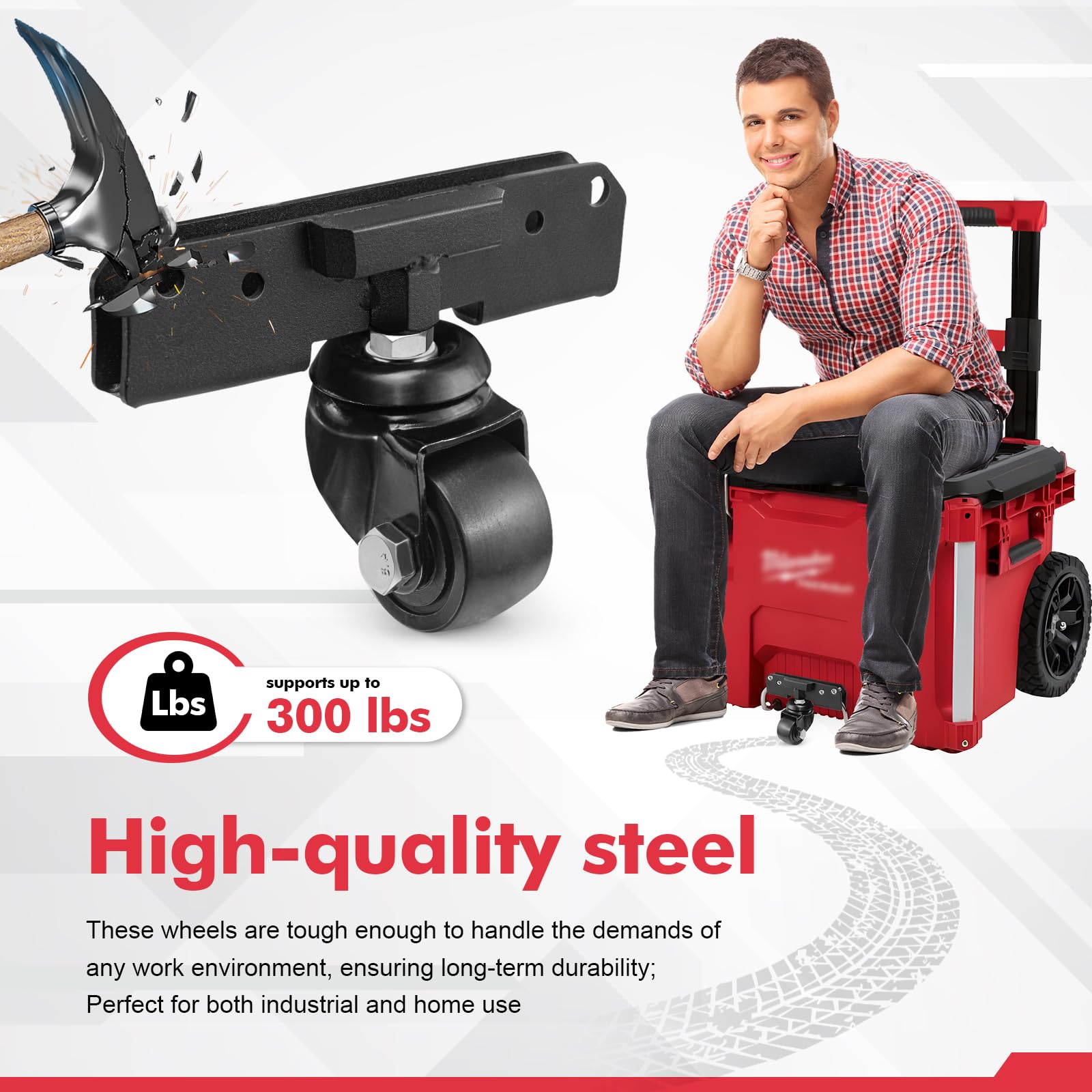 Ruedas delanteras compatibles con Milwaukee Packout, accesorios de ruedas giratorias para caja de herramientas