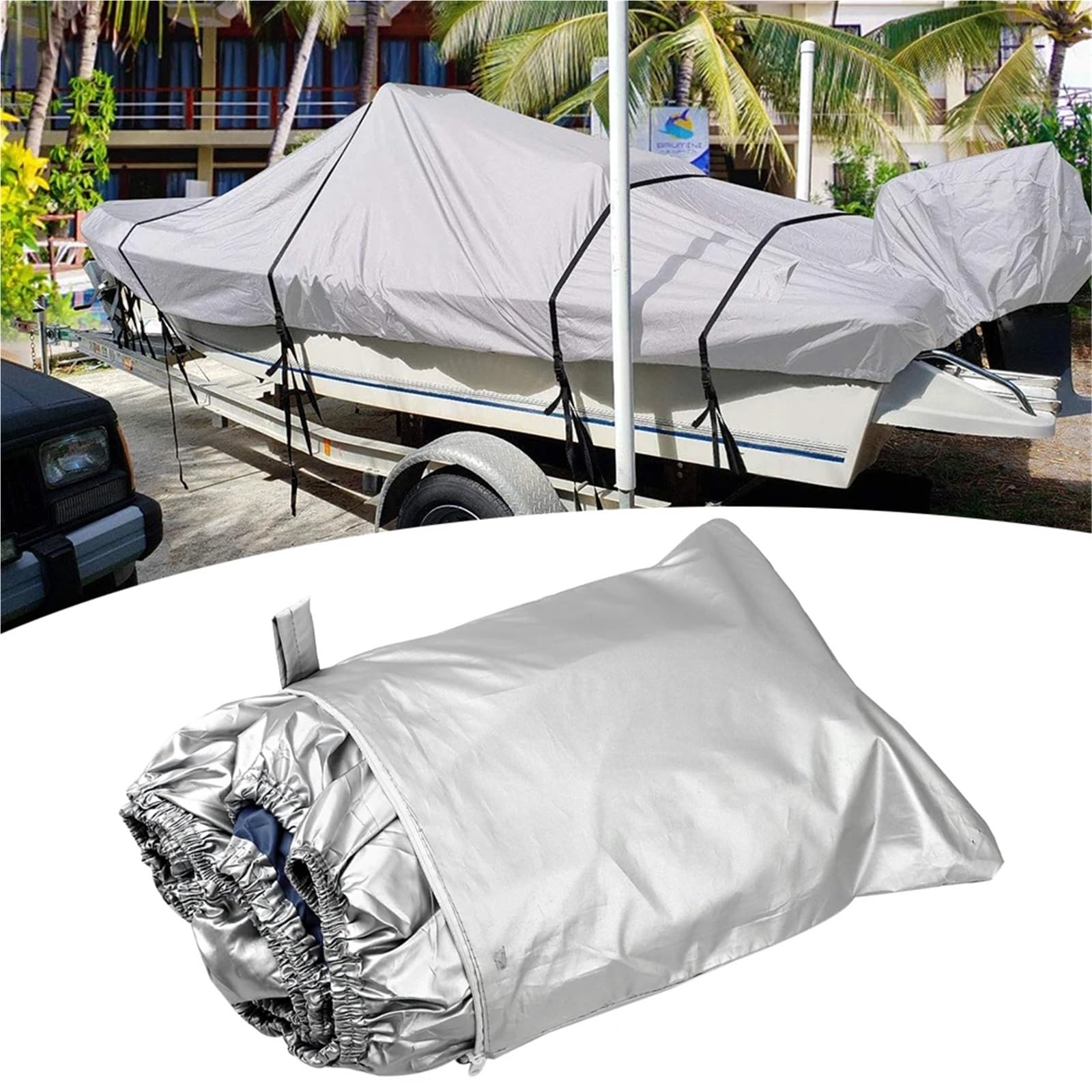 Telo Copribarca Telo copribarca, protezione esterna impermeabile, resistente, argento riflettente, adatto for barche a V, a tre scafi e da pesca per protezione(11 to 13FT)
