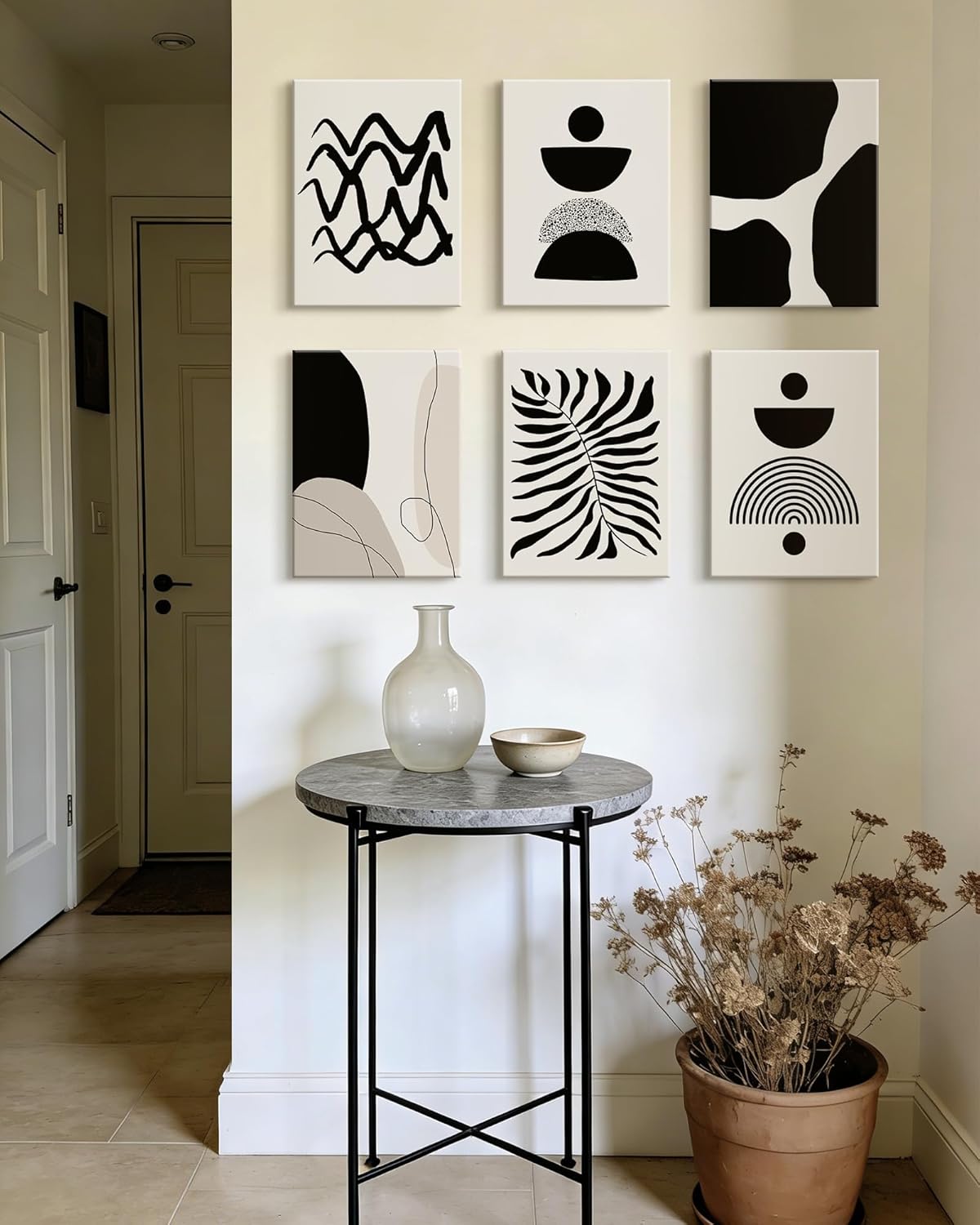 Drsoum Abstract Boho Wall Art Minimalist Geometric Framed Boho Room Decor Black Line Art Mid Century Modern Prints Bohemian Living Room Bedroom Ready to Hang 12x16inx6pcs (Framed)