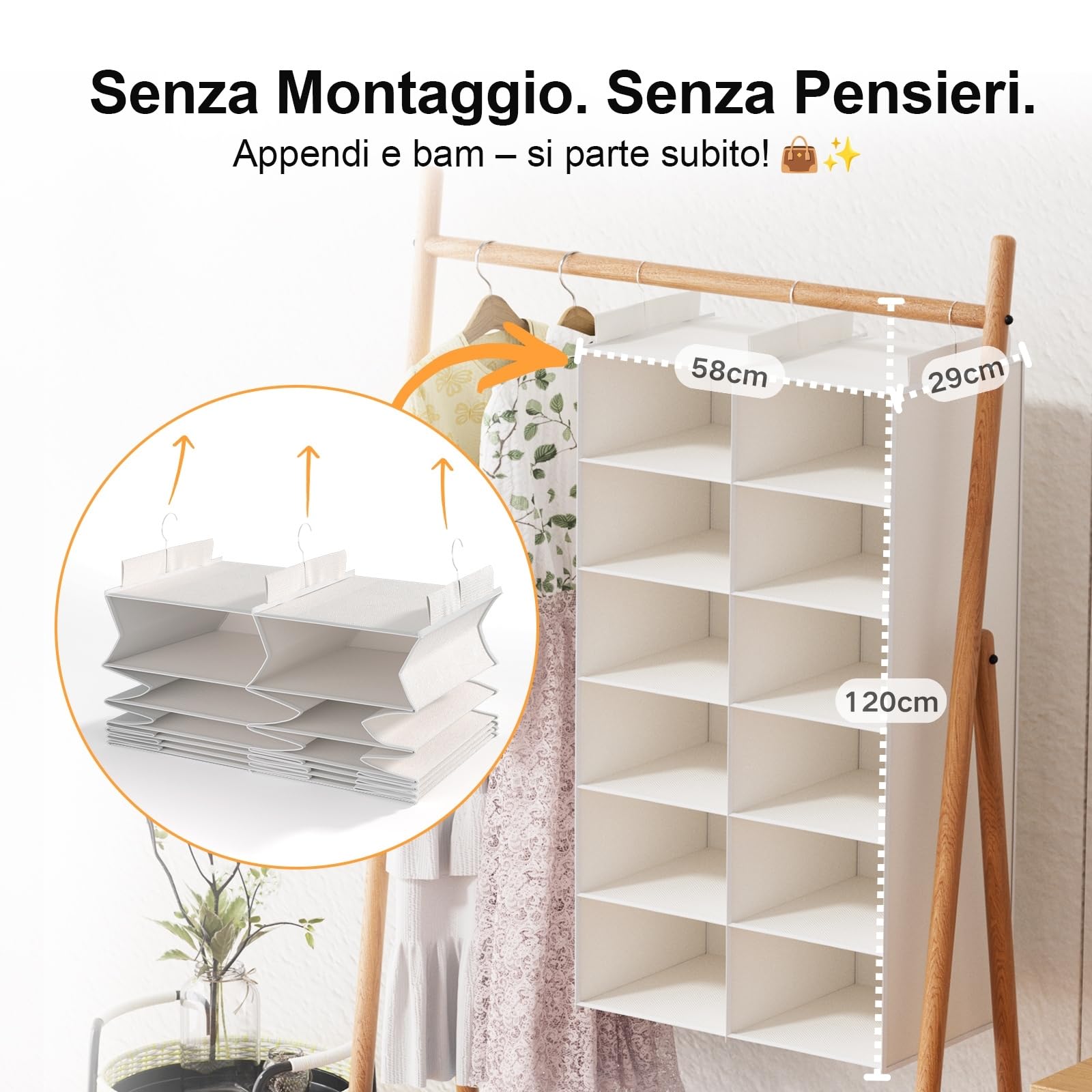 2 Organizer Appendini Per Leggings E Calzini - Gancio Salvaspazio In Acciaio Inox Con 10 Mollette - Verde Scuro - 2