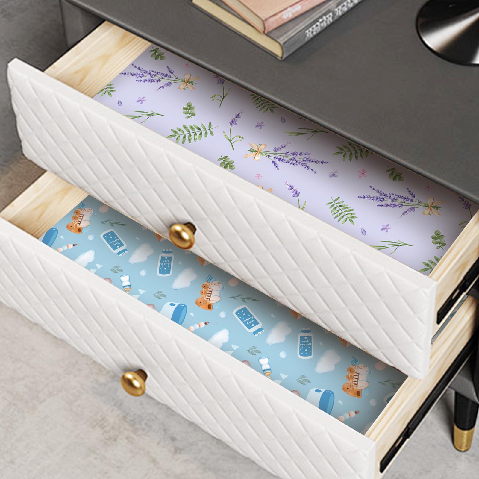 SCENTORINI Carta Profumata per Cassetti, 12 Fogli, Misura 36.5x52cm, Aroma di Lavanda e Talco per Bambini per Cassetti, Armadio, Decorazione Profumata Carta da Regalo