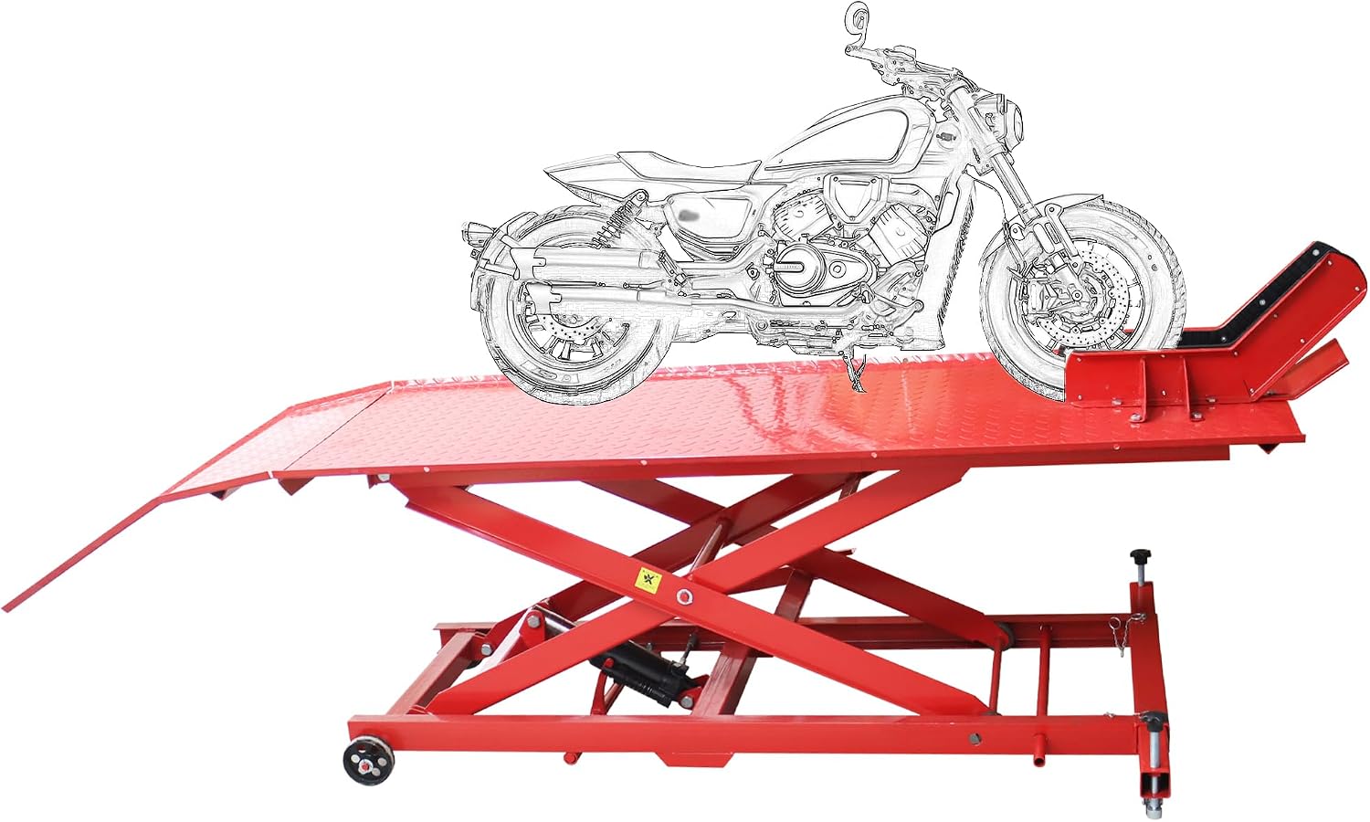 Air-Operated Hydraulic Motorcycle Lift Table 1000LBS Capacity Scissor Lift Repair Stand, 7.68-30.71In Height Adjustable Motorcycle Hoist Jack with Wheels & Non-Slip Deck for Garage Workshop