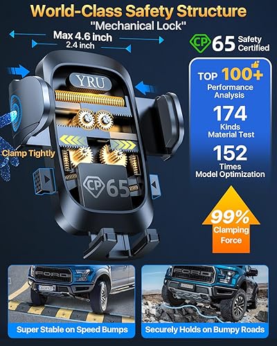 Miniatura 2 de Mejora de 80 libras Soporte para teléfono de automóvil YRU, estable en carretera con bumpy Soporte para teléfono celular para automóvil, ventilación
