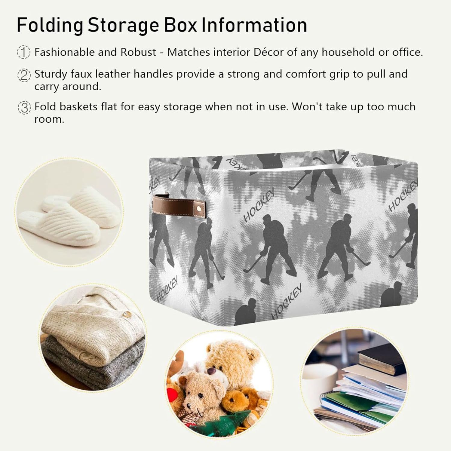 Pfrewn Storage Basket Bins Foldable Laundry Hamper Toy Hockey Player Pattern Storage Bins Box Organizer for Home Boys Girls Office Closet Shelf Nursery Baskets,1 pcs