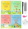 4 Large Magic Practice Copybook For Kids, Reusable Magic Copy Book English- Kindergarten Sight Words, Kids Learning Books,Tracing Book- Magic Pen Included- Help Child With ReadingMath-Letter Writing