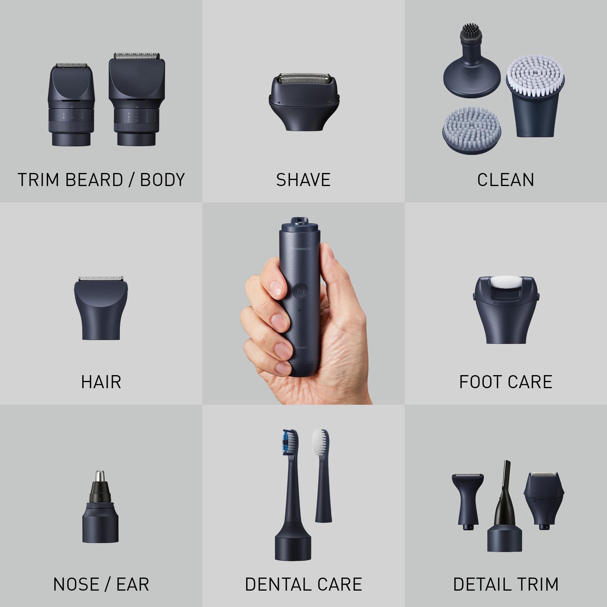 Panasonic ER-CHC1-A301 MULTISHAPE (Système Modulaire de Soins Personnels) Accessoire Tête de Tondeuse à Cheveux avec lames professionnelles, 15 Réglages de Longueur, 4 Peignes, Noir