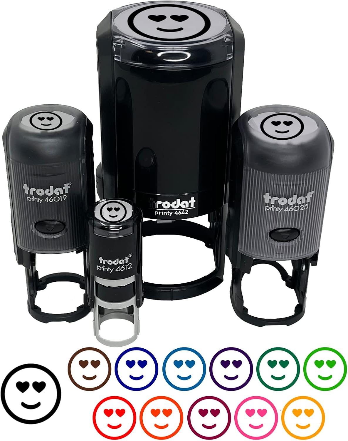 Heart Eyes Love Happy Face Emoticon Self-Inking Rubber Stamp Ink Stamper for Stamping Crafting Planners - 1-1/2 Inch Large - Black Ink