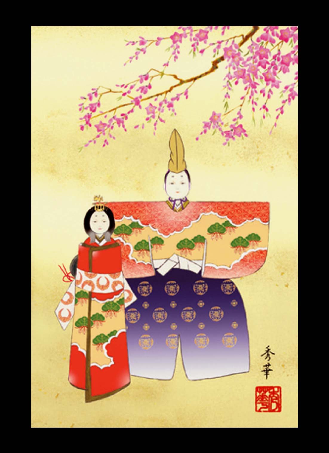 Amazon.co.jp: 野川 秀華 桃の節句(雛祭り)掛軸 「立雛」 化粧箱入り