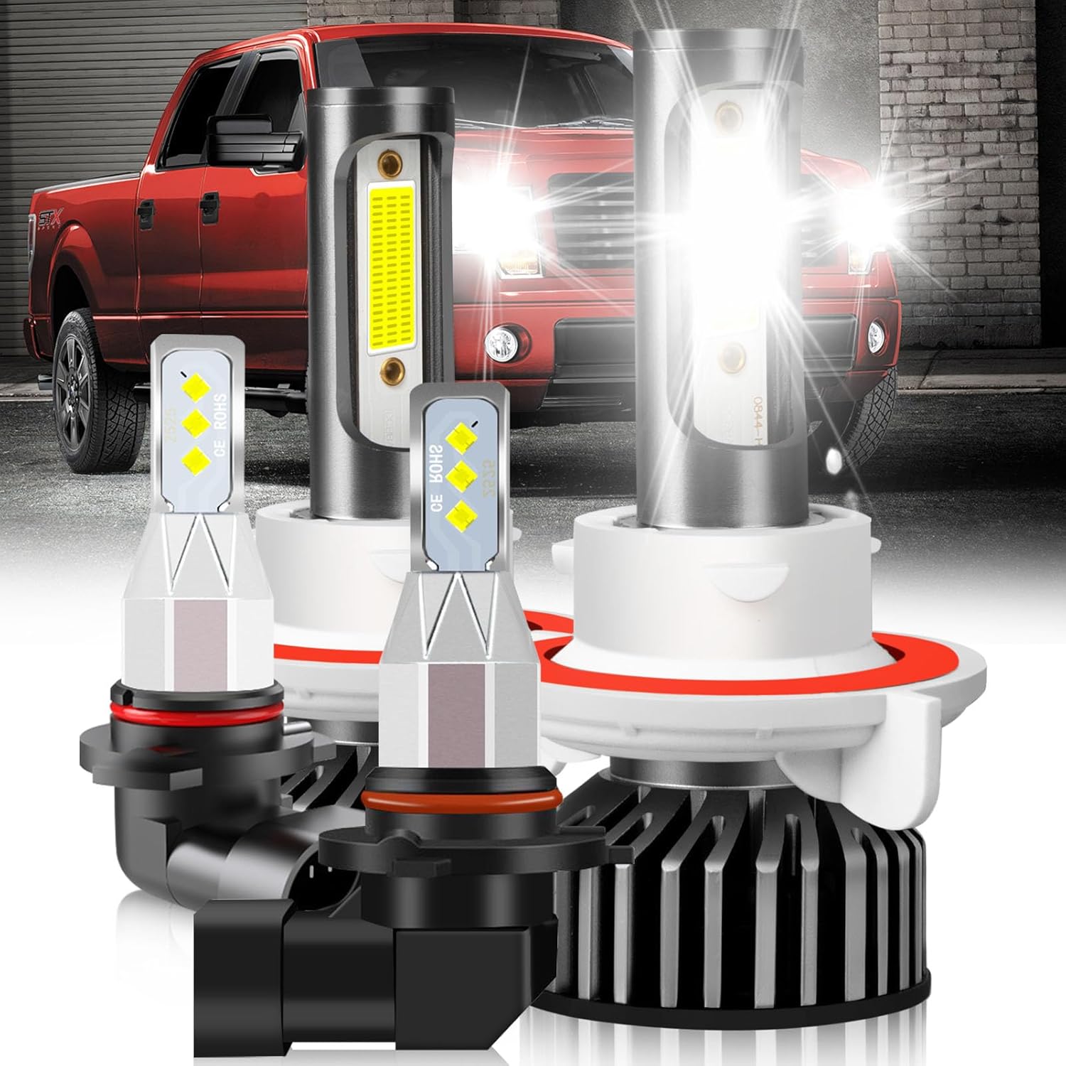 Fit For Ford F250 F350/450/550 Super Duty 2005-2022 lights with Fan, 800% Super Bright Hi Lo Beam Light Bulbs and fog lights, Plug and Play, 6500K Cool White 36000LM, Pack of 4