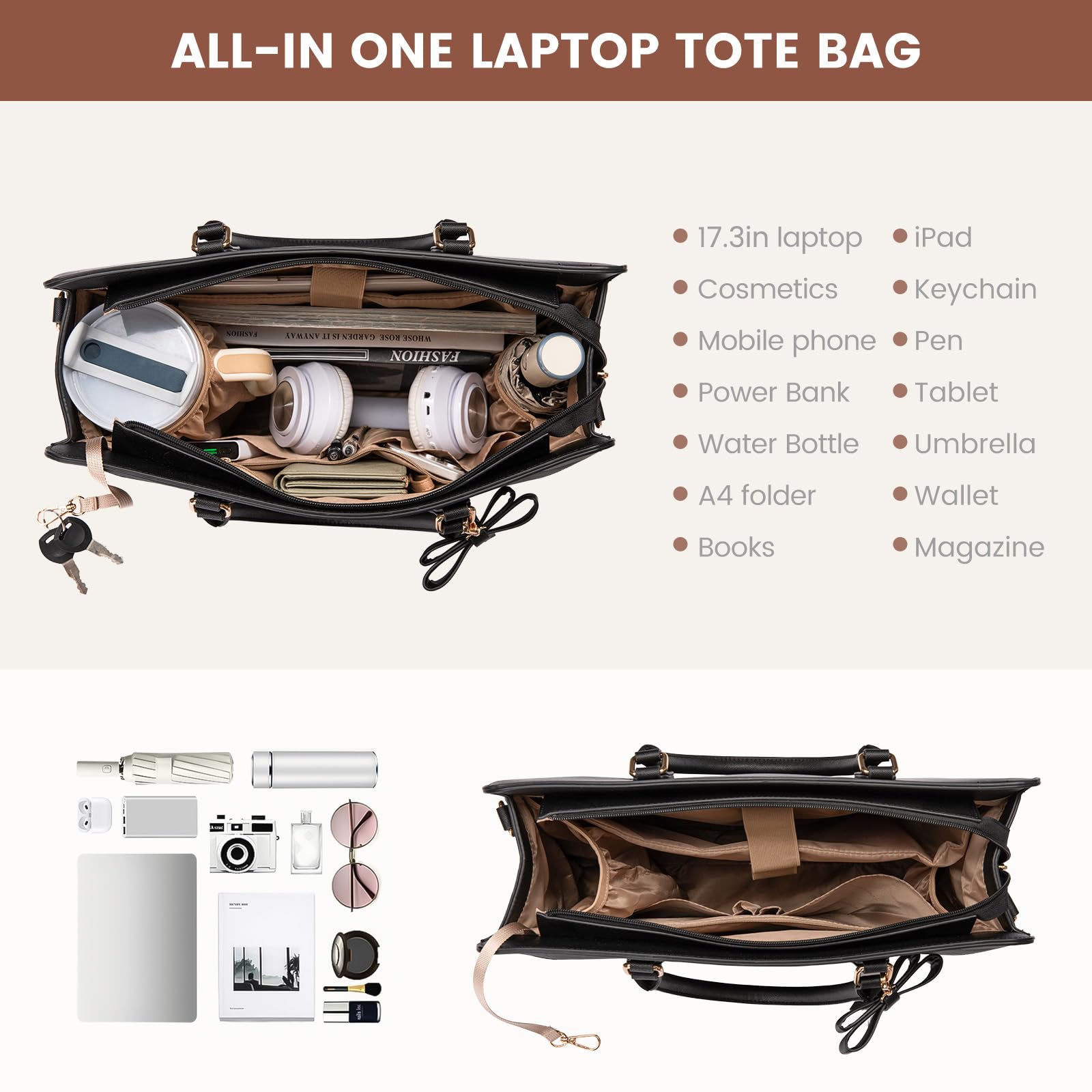 LOVEVOOK Borsa per computer portatile da donna, grande, in pelle sintetica, 2 in 1, a tracolla, elegante, da lavoro, per ufficio, lavoro