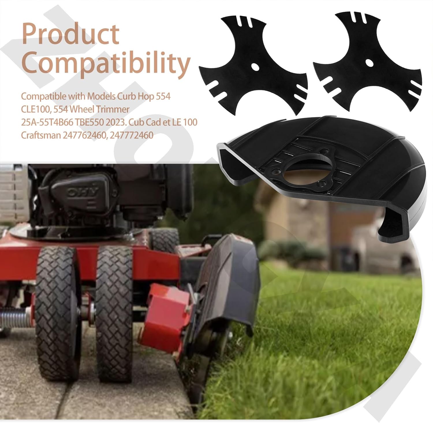 1 x 731P05064 Edger Blade Guard w/Label & 2 x 781-0748-0637 Edger Blade(9"x5/8" Center Hole) for MTD Troy Yard Machines/Man Wheel Trimmer Hop Curb 550 520 521 TBE550 731-05064 781-0748 490-105-M017