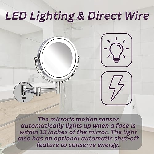 Miniatura 5 de Sharper Image - Espejo de maquillaje con sensor iluminado para montaje en pared, espejo de maquillaje de dos caras con aumento 8X y diseño