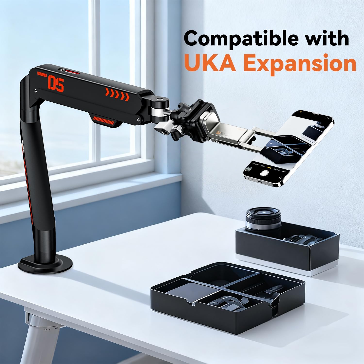 Magnetic Phone Holder, Adjustable Aluminum Phone Tripod Stand for iPhone 17/16/15/14 Pro Max Air (Black)