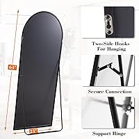 Vista 2 de DUMOS - Espejo de pie arqueado de cuerpo completo con soporte, marco de aluminio, para colgar o apoyar, nanocristal inastillable, para decorar