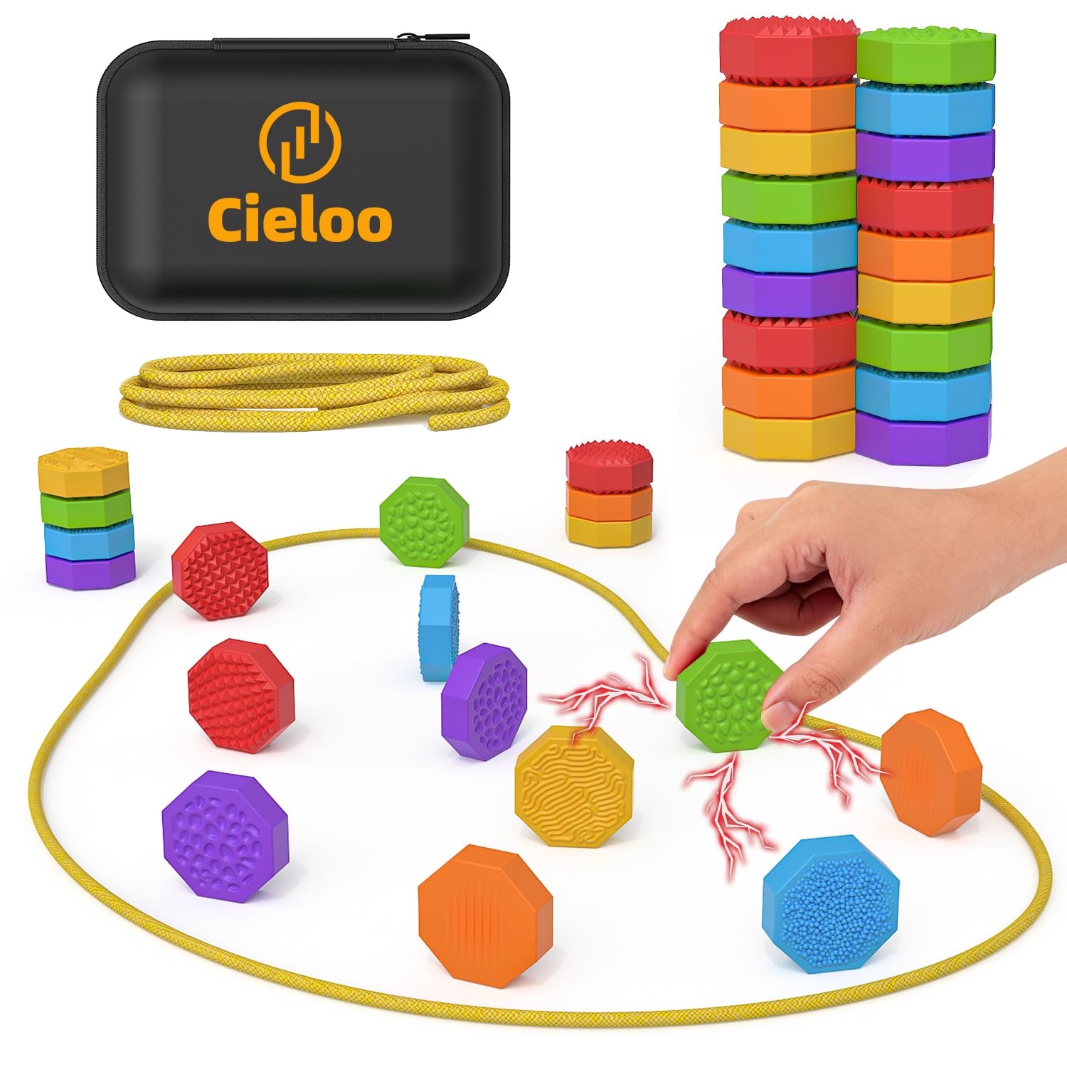 Cieloo Magnet Game, Magnetic Game with String, 18PCS Colorful Sensory Silicone Magnet Stones for Family and Party, Magnetic Chess Strategy Table Board Games for Kids Adults.