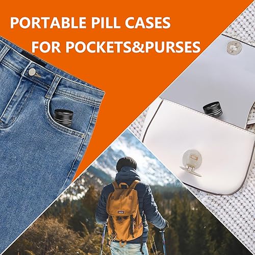 Miniatura 5 de Pastillero pequeño, portátil, diario, pequeño, para píldoras, contenedor pequeño de píldoras, redondo de aleación de aluminio, recipiente pequeño