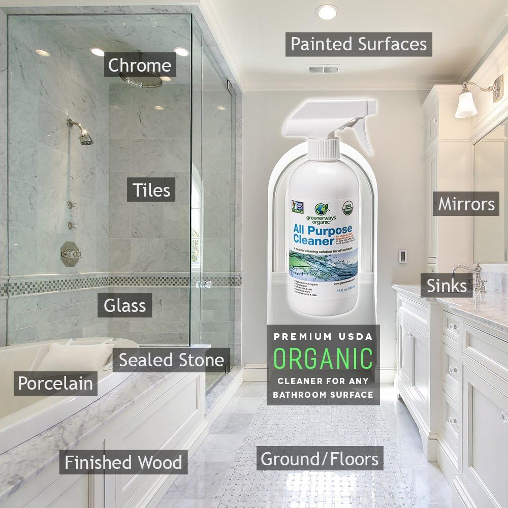 Greenerways Organic All-Purpose Cleaner, Natural, USDA Organic, Non-GMO, Best Household Multi Surface Spray Cleaner for Home, Glass, Kitchen, Bathroom, Shower, Window (1 Pack)