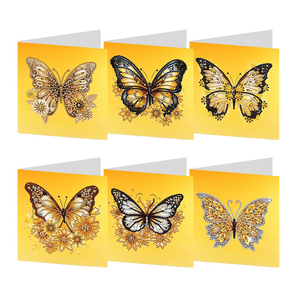 SPEPROECO 6 Pcs Butterfly Diamond Art Painting Greeting Card, 5D DIY Butterfly Birthday Thank You Cards Kits Gifts for Mother Family Friends and Lover