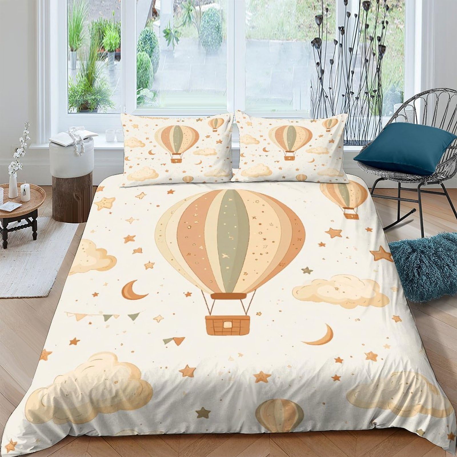 Ctjqhvkz Style-10 3D Printed Hot Air Balloon Fitted Sheet Microfiber Soft Breathable Cloud Bed Cover For Bedroom Guest Room Decor Single（135X200cm）