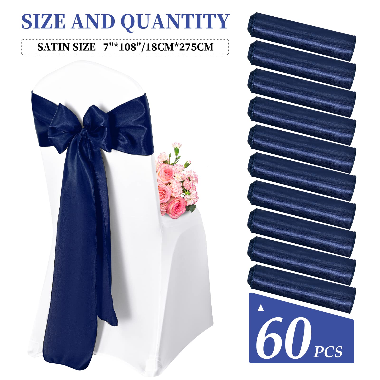 Lot de 60 rubans de chaise en satin pour mariages, réceptions, fêtes, hôtels et décoration d'intérieur