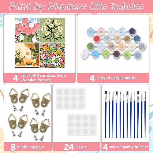 Miniatura 98 de EOBROMD Mrine Life - Paquete de 4 kits de pintura enmarcada por números para niños, kits de bricolaje para niños de 4 a 8 a 12 años, pintura sobre