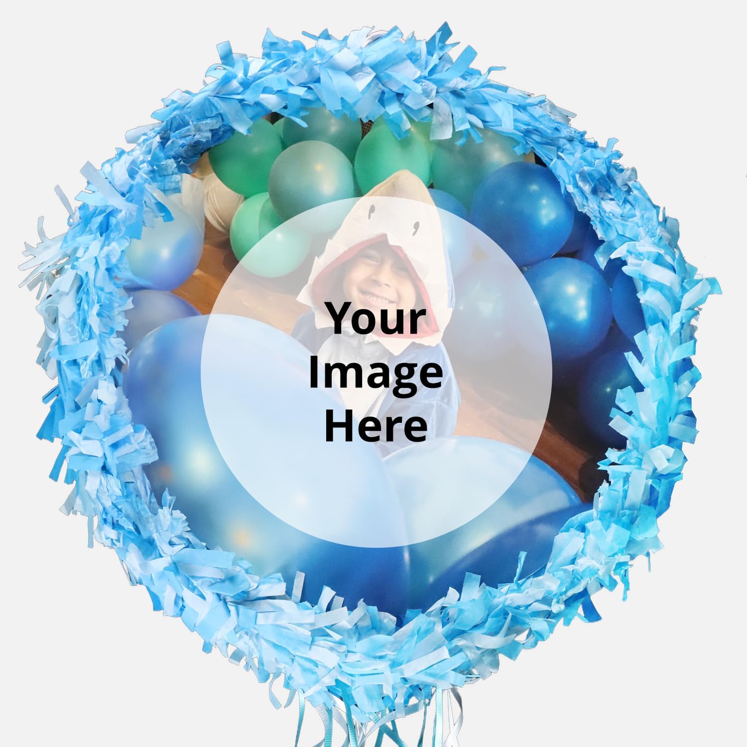 Blue Personalized 15” Round Pull String Piñata – Customizable with Your Photo – Perfect for Birthdays, Weddings, and Celebrations – Holds 3-5 Pounds of Candy