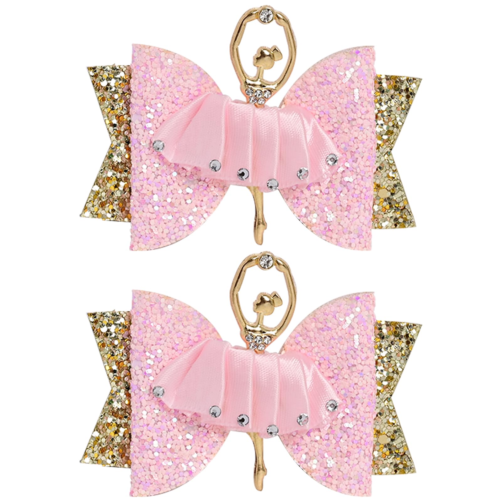 Glitter Ballet Hair Bows Pink Ballet Accessories for Girls, Glitter Rhinestone Ballet Hair Bow Clips Bling Sequin Bows for Cheer & Dance