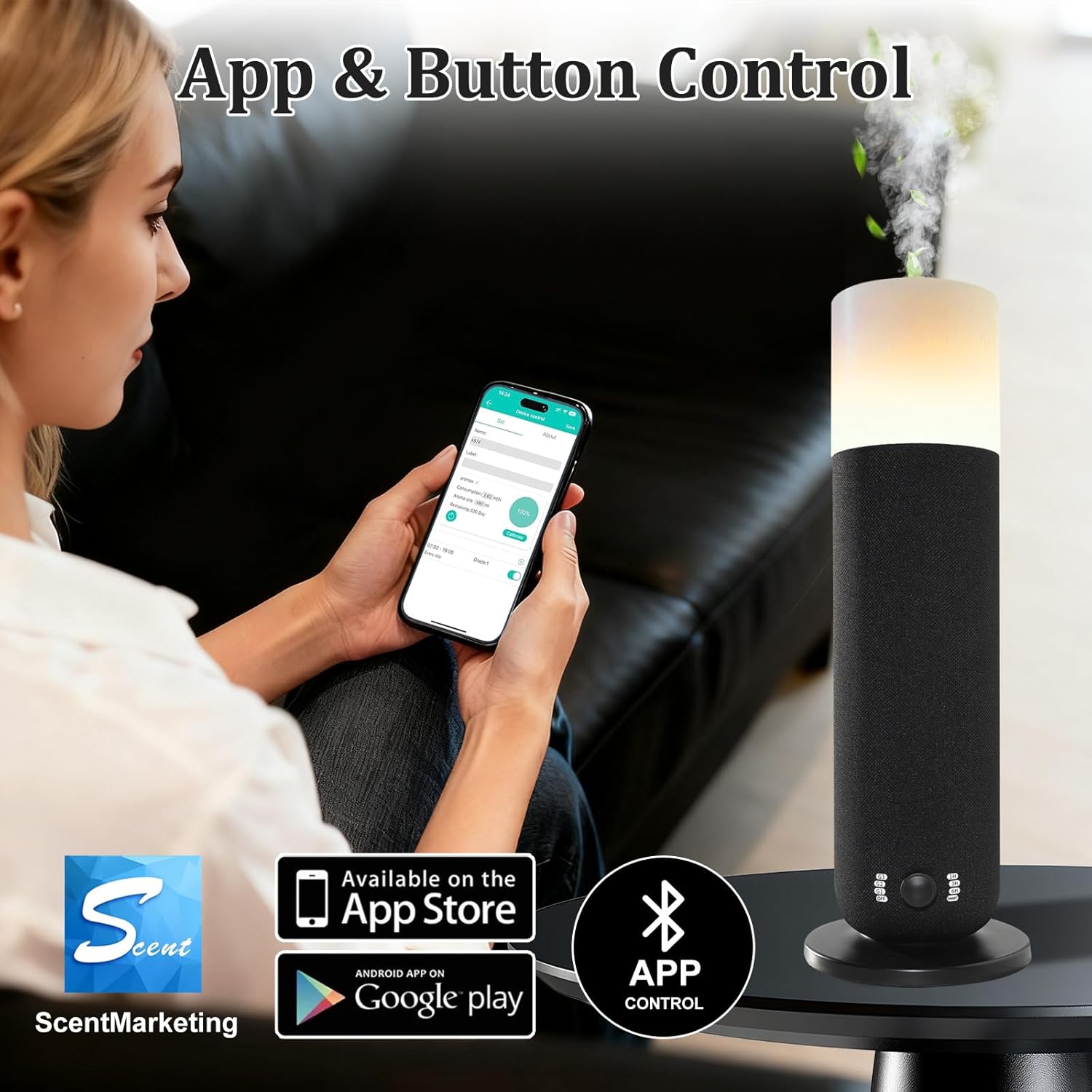 Smart Waterless Essential Oil Diffuser,Scent Diffuser for Home,Hotel Collection Diffuser APP Control,Ambient Lighting,Covers Up to 2000 Sq.Ft Aromatherapy Diffuser for Bedroom Spa Yoga Office Black