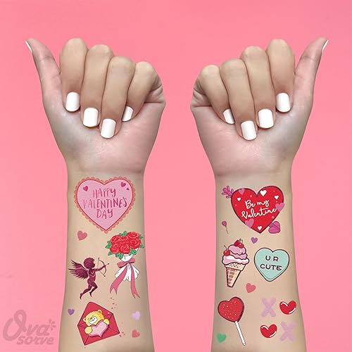 Miniatura 4 de Ovasorve Tatuajes temporales para el día de San Valentín, estilo rosa intenso tatuajes de decoración del día de los galentinos Be Mine Party Favor