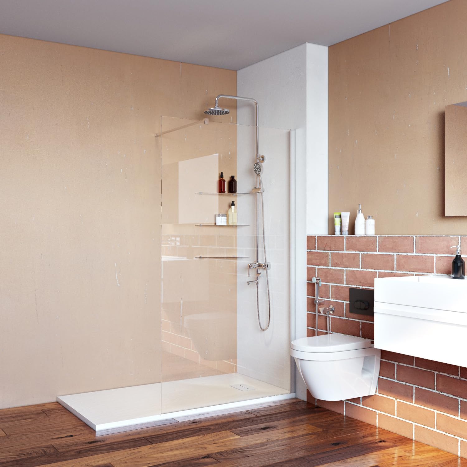 ZANOFIRA 760mm Walk in Shower Screen 6mm Toughened Safety Glass Panel Wet Room Shower Enclosure Reversible Easy Installation Frameless Bathroom Glass Panel