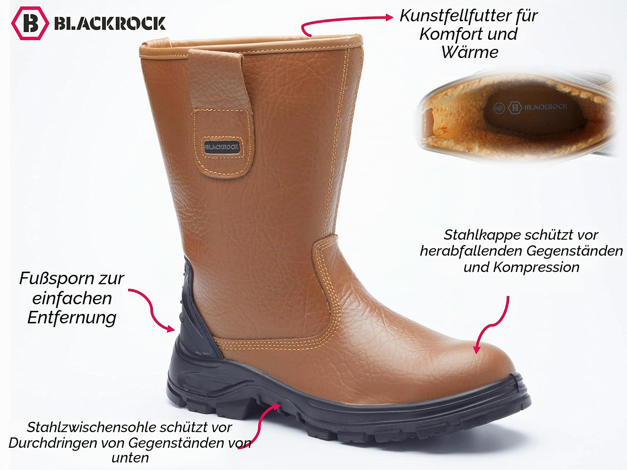 Blackrock S1-P SRC Safety Rigger Arbeitsstiefel, Mens Womens Steel Toe Cap | Tan Leder, Arbeitsstiefel, Sicherheitsschuhe, Protective Midsole, Gardening, Work & Utility Footwear, Construction