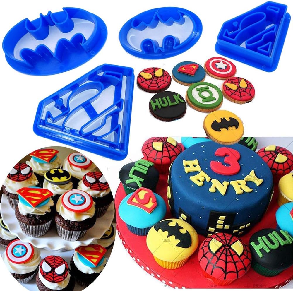 KAISHANE Batman Super Hero Cookie Cutters Set of 4 - Superman Cookie Cutters, Cookie Cutters, Batman Blue
