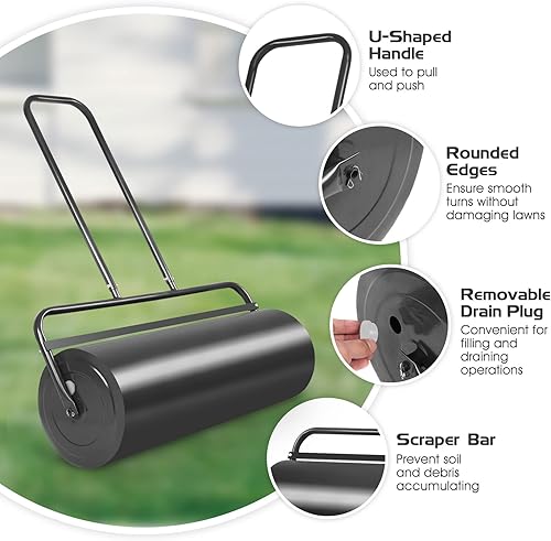 Miniatura 4 de IRONMAX Rodillo de césped, 36 pulgadas, 17 galones, rodillo de acero para patio con tapón de drenaje extraíble, rodillos de césped para césped