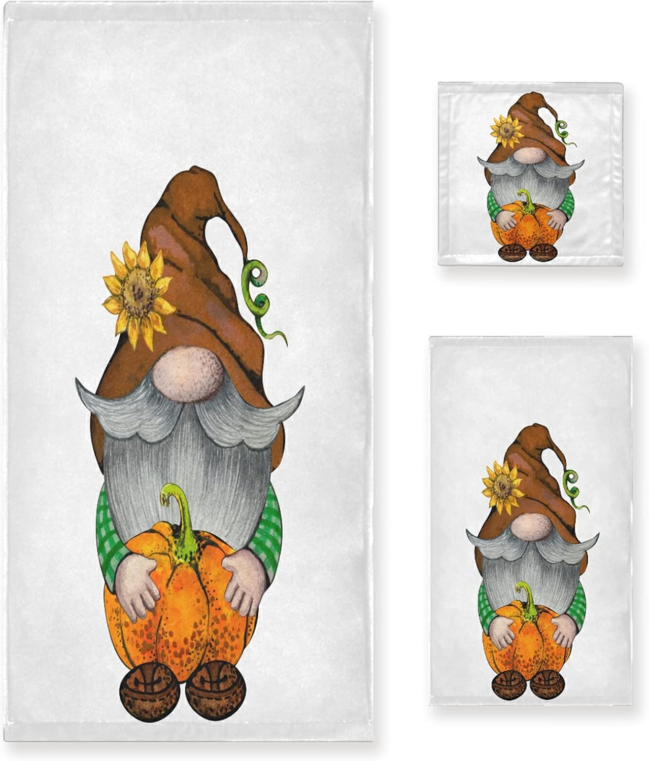 ALAZA Brown Fall Gnome with Pumpkins Bath Towel Set Luxury Decorative Set of 3, 1 Bath Towel 1 Hand Towel 1 Washcloth Soft Multipurpose for for Bathroom Hotel Gym Yoga Spa