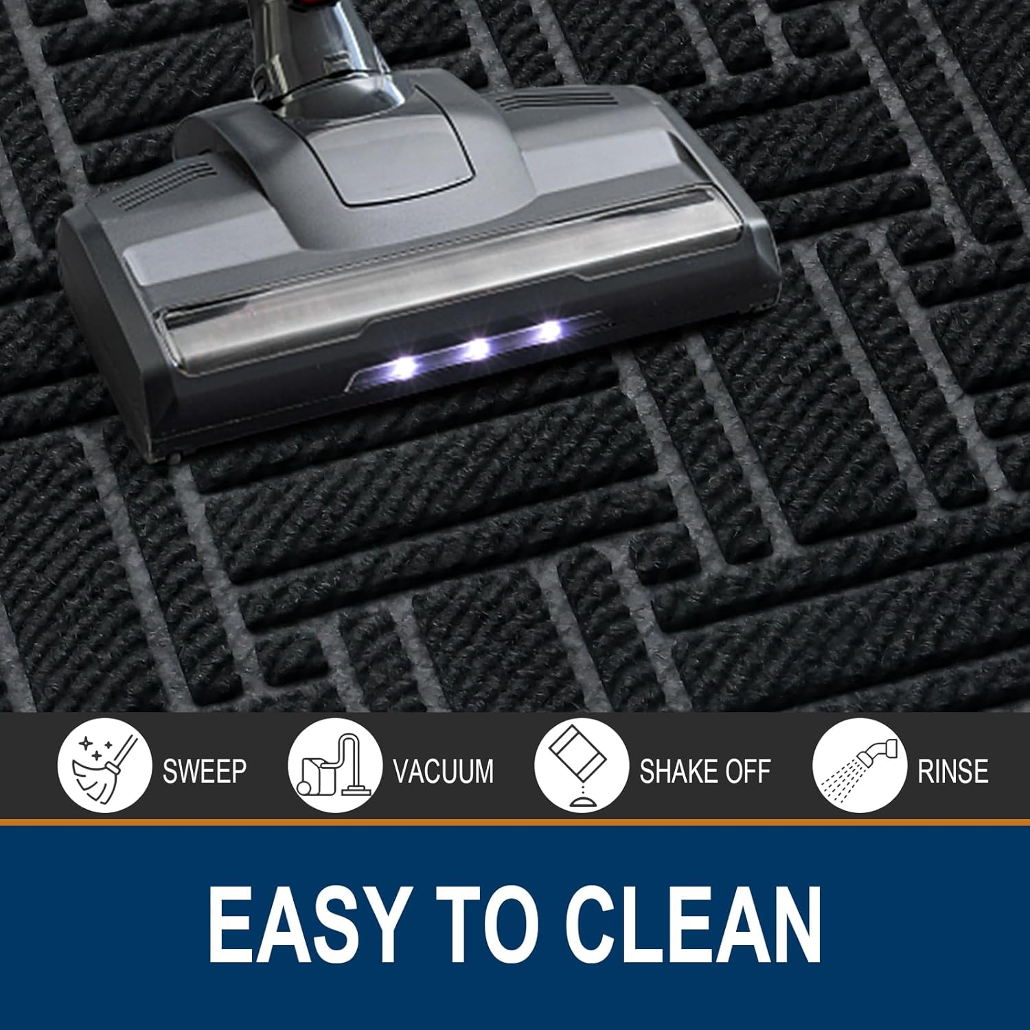 OLANLY Indoor Outdoor Mat, Sturdy Natural Rubber Floor Mat, Non Slip Low Profile Waterproof Doormat, and Stain Front Door Mats, Easy Clean Patio Entrance Mat, 36''x24'', Black