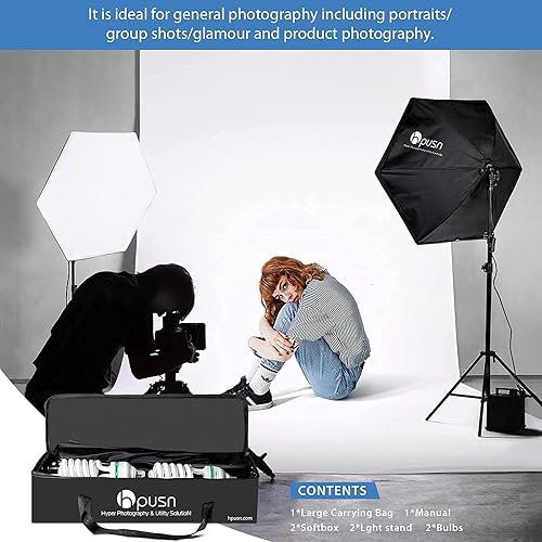 Miniatura 8 de HPUSN Soporte de fondo ajustable para estudio fotográfico y video de 10 pies, kit de iluminación Softbox de 30 x 30 pulgadas, sistema de iluminación