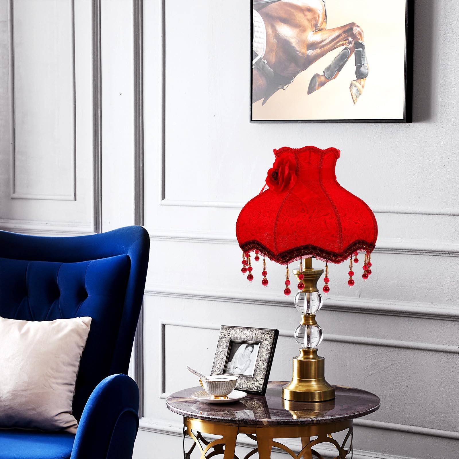 Roter Europäischer Vintage Lampenschirm mit Quasten für Schreibtischlampe