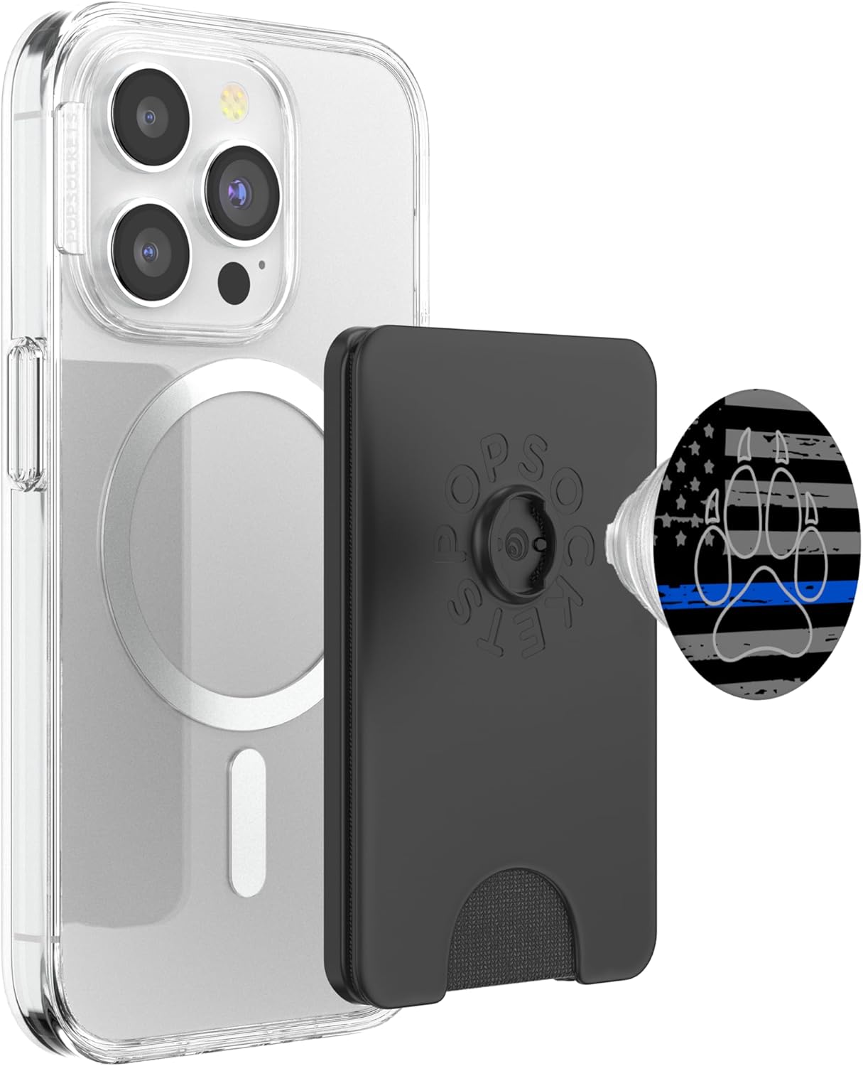 American Flag, Police Thin Blue Line and K9 Dog Paw Print PopSockets PopWallet for MagSafe