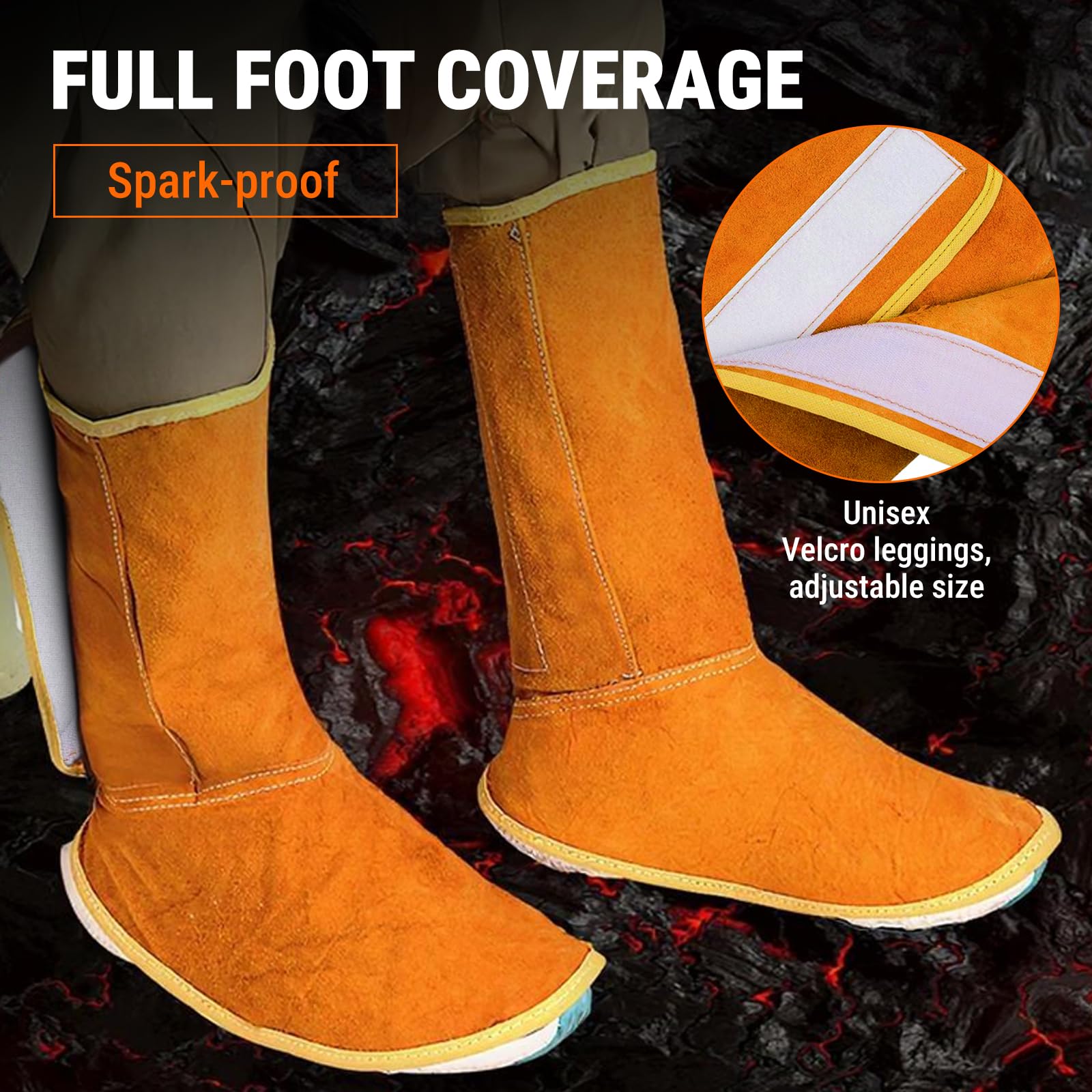 Polainas Soldador, 1 Par Espigas de Soldadura de Cuero, Protector Botas Soldador, Resistentes al Fuego y a la Abrasión, para Pies y Pantorrillas