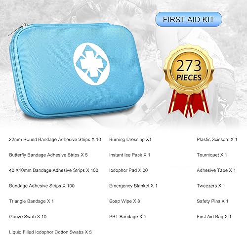 Miniatura 2 de Kit de primeros auxilios de supervivencia para auto-hogar, kit de emergencia, color azul, 273 piezas de equipo, suministros de viaje, set de